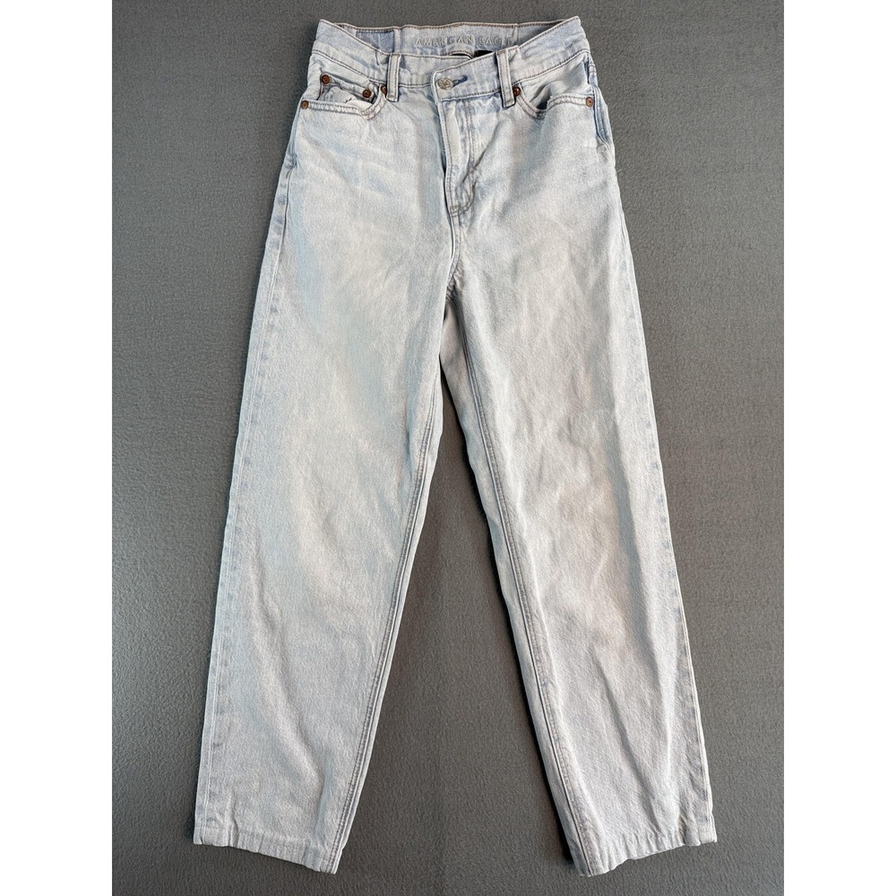 American Eagle Highest Rise Baggy Straight Jeans Womens 00 Light Wash Blue Denim